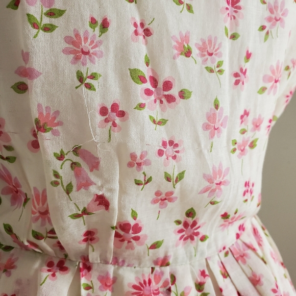 50s Vintage Nelly Don Pink & White Floral Tea Dress With Flat Collar - Picture 14 of 16